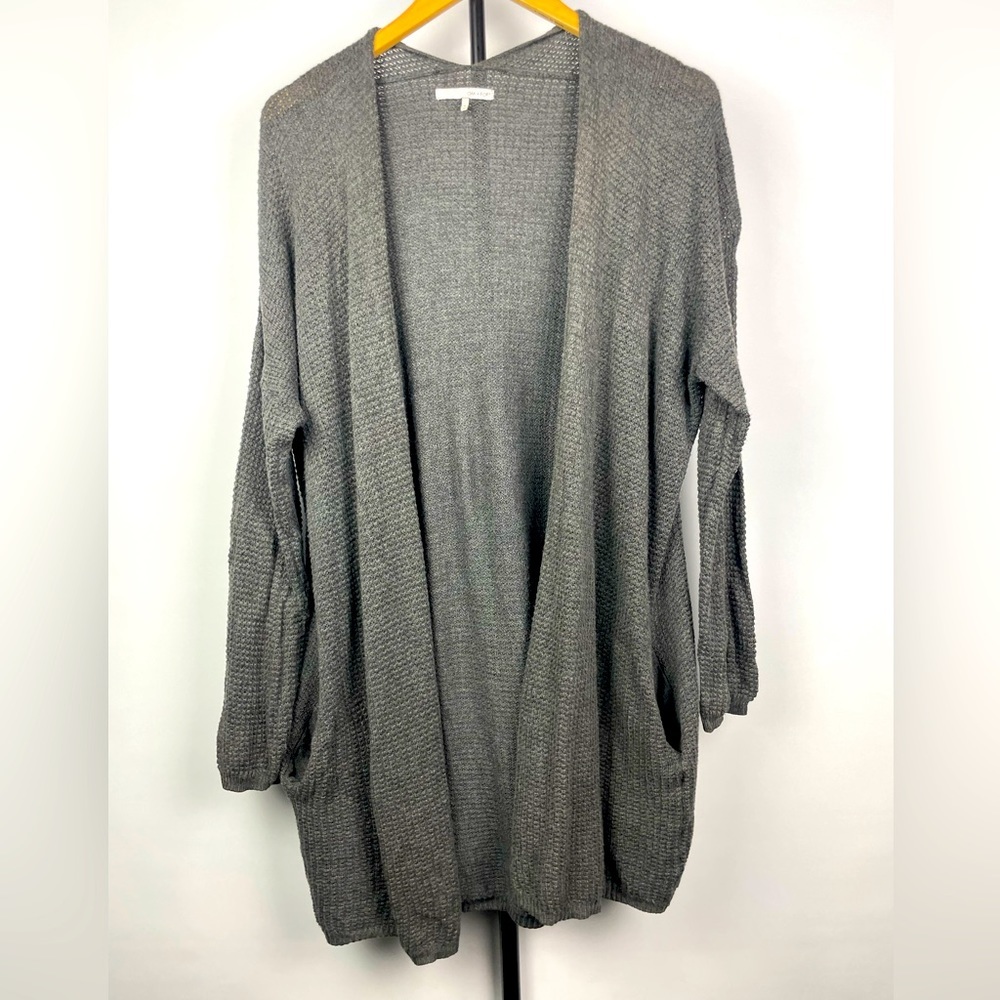 Oak + Fort Gray Open Knit Oversized Open Front Slouchy Cardigan with Pockets